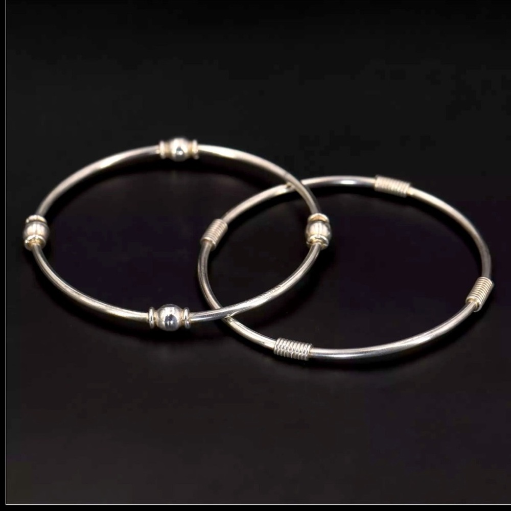 Vintage Taxco Mexico Sterling Silver Bangle Bracelets bead lasso lifesaver